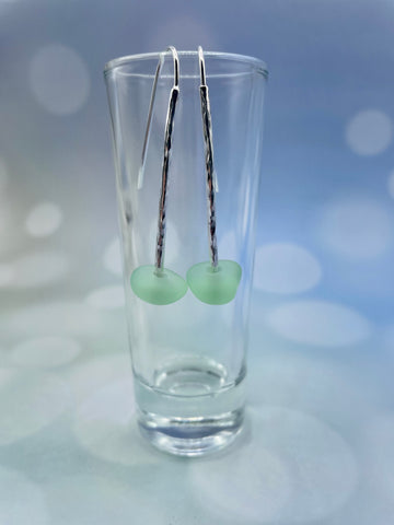 Modern Pale Green  Sea Glass  Silver Earrings