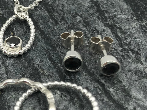 Black Swarovski CZ Silver Stud Earrings