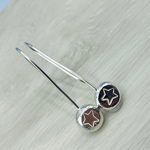 Recycled Eco Silver Star Dangly Earrings