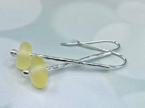Modern Yellow Sea Glass Silver  Earrings