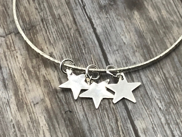 Silver 3 Star Charm Bangle