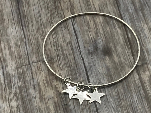 Silver 3 Star Charm Bangle