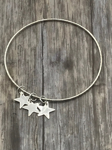Silver 3 Star Charm Bangle