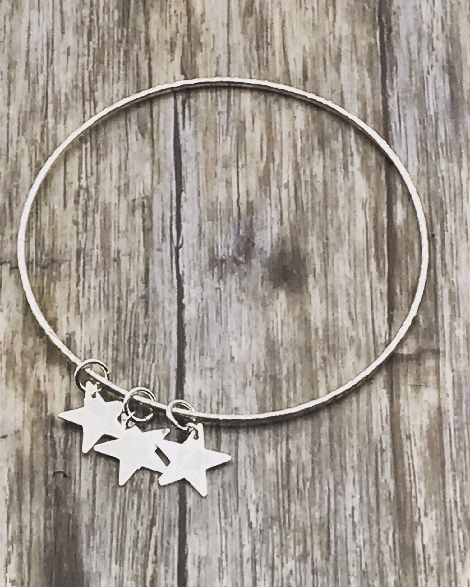Silver 3 Star Charm Bangle