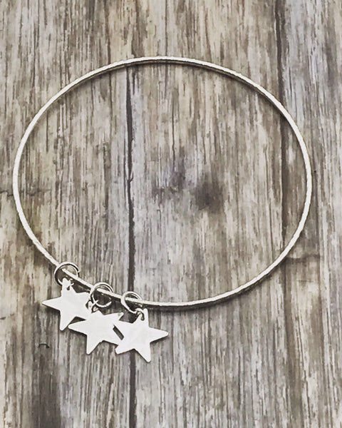 Silver 3 Star Charm Bangle
