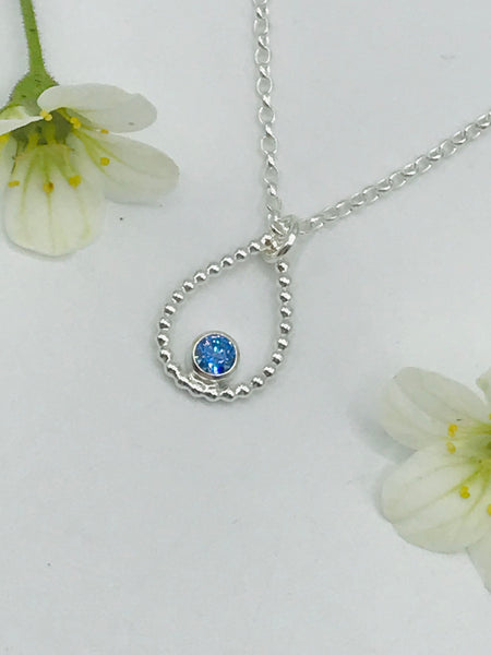 Sky Blue Swarovski CZ Tear Drop Necklace