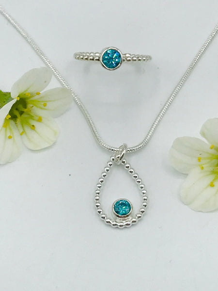 Turquoise Swarovski CZ Tear Drop Necklace