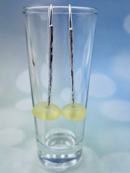 Modern Yellow Sea Glass Silver  Earrings