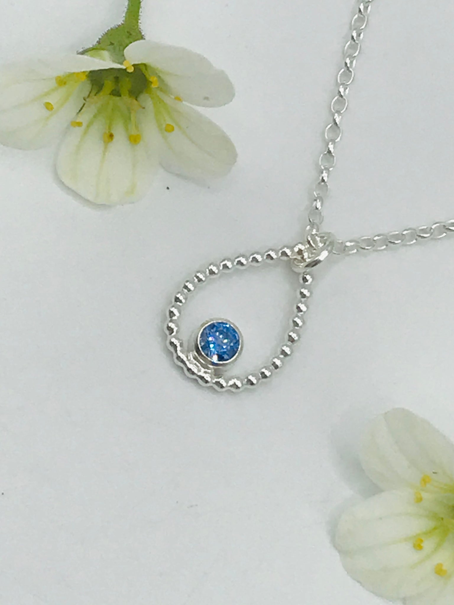 Sky Blue Swarovski CZ Tear Drop Necklace