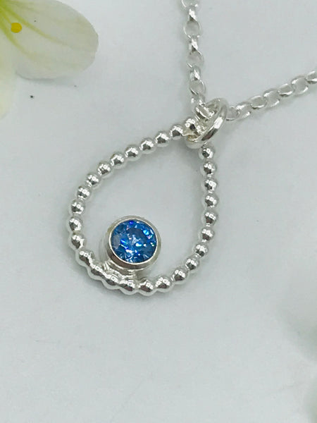 Sky Blue Swarovski CZ Tear Drop Necklace