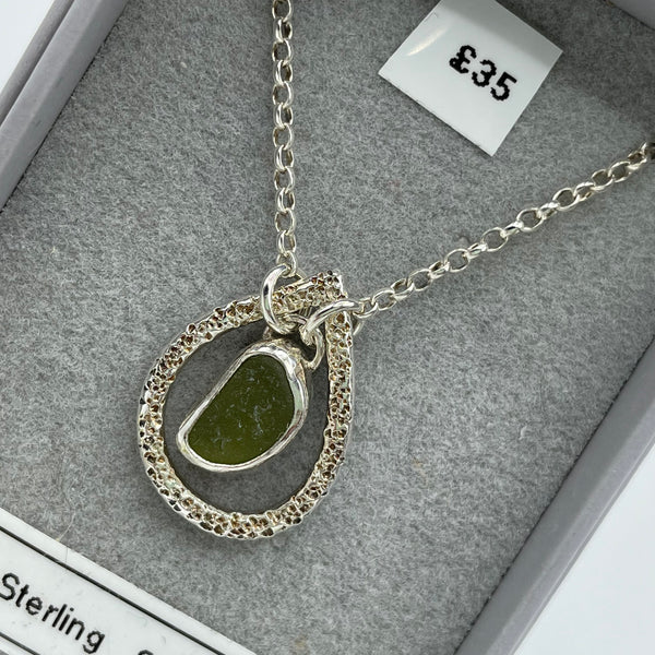 Green Tear Drop Sea Glass Necklace