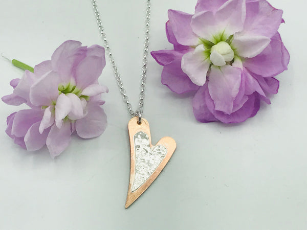 Funky Copper Mixed Metal Heart Necklace