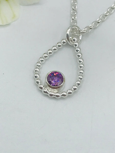 Purple Swarovski CZ Tear Drop Necklace