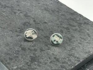 Round Dragonfly Silver Stud Earrings