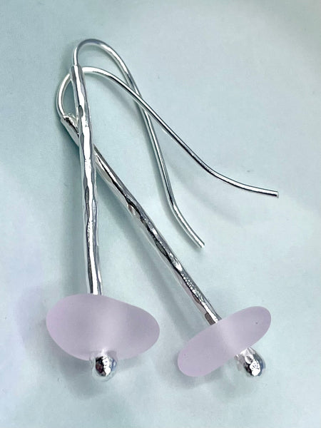 Modern Pink Silver Seaglass  Earrings