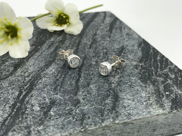 White Swarovski CZ Silver Stud Earrings