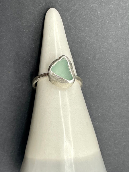 Small Light Green Sea Glass Silver Ring Size M / 52