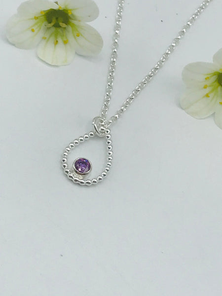 Purple Swarovski CZ Tear Drop Necklace