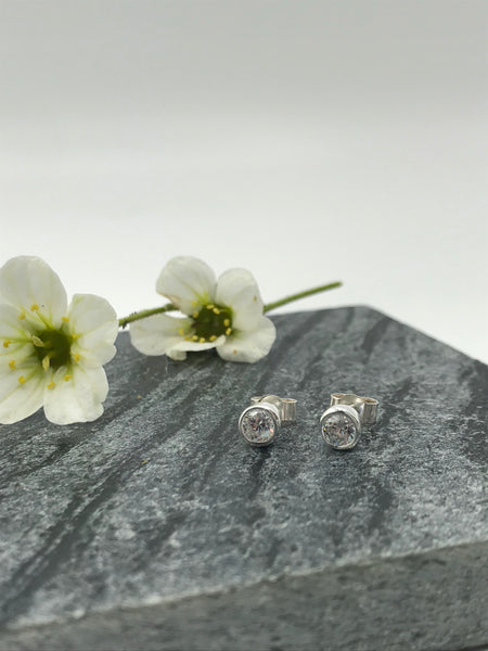 White Swarovski CZ Silver Stud Earrings