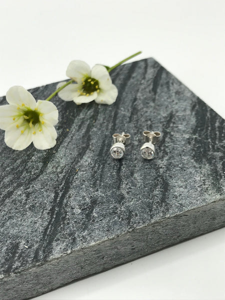 White Swarovski CZ Silver Stud Earrings