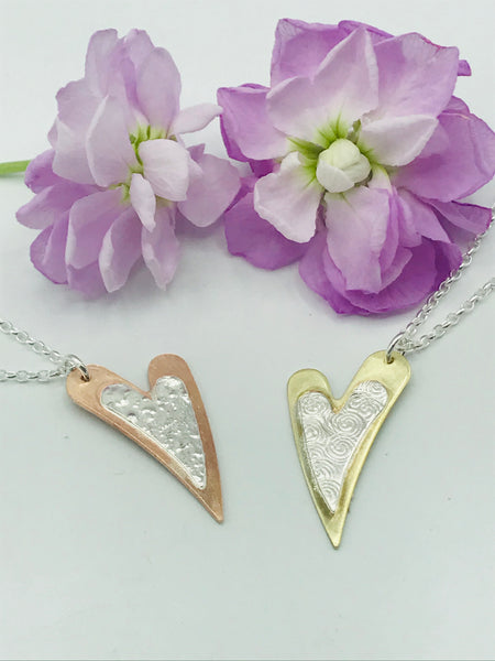 Funky Copper Mixed Metal Heart Necklace