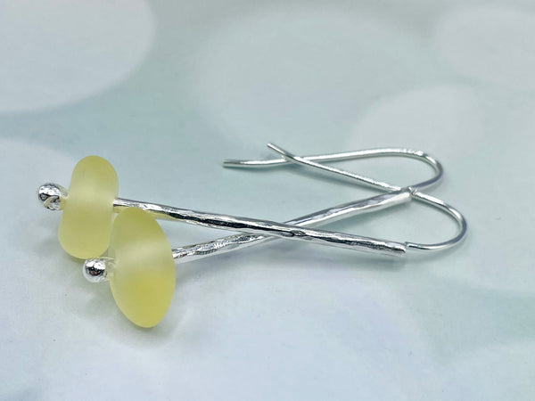 Modern Yellow Sea Glass Silver  Earrings