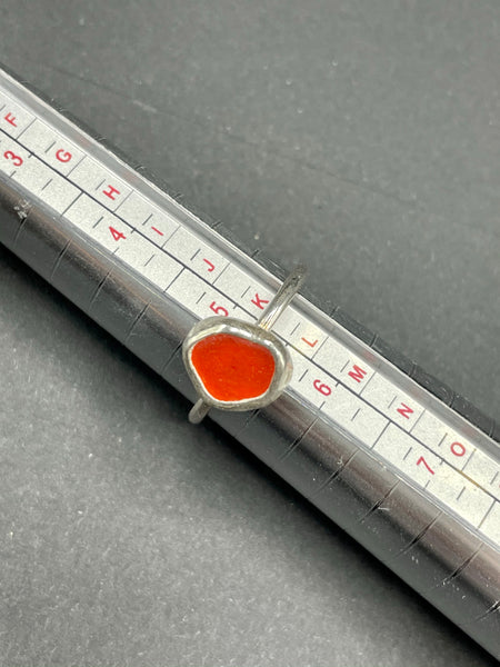 Orange Sea Glass Silver Ring Size K/50