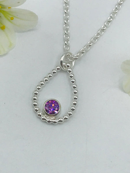 Purple Swarovski CZ Tear Drop Necklace